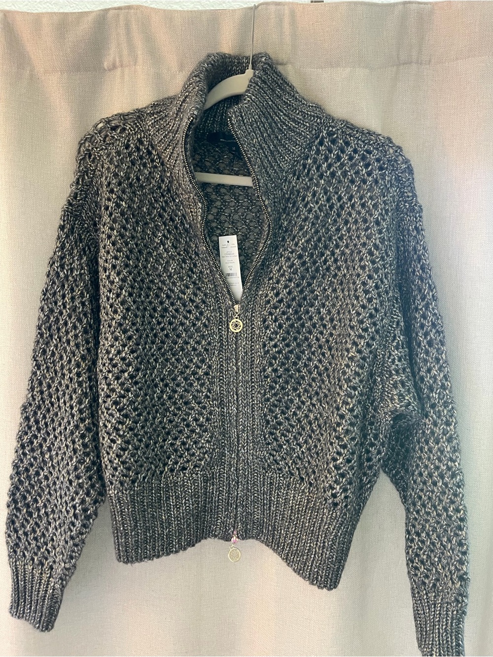 White House Black Market Gray Chunky Zip-Up Knit Cardigan